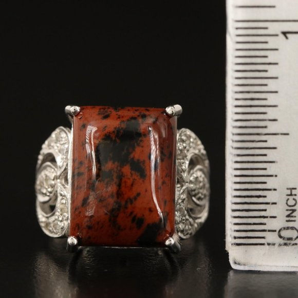 Sterling Mahogany Obsidian and White Topaz Ring - Picture 2 of 4